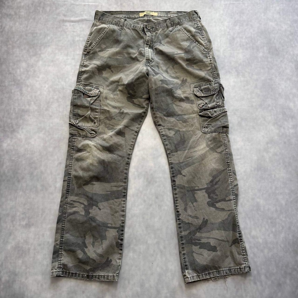Wrangler Cargo Pants Mens 34x31 Grey Camo Y2K Streetwear Straight Leg Trousers